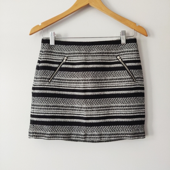 H&M Black & White Striped Knit Mini Skirt